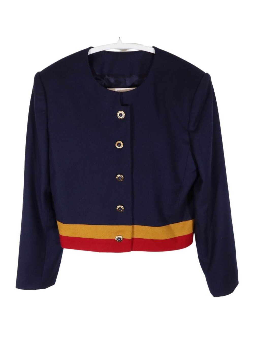 Vintage TALBOTS Wool Color Block Nautical Blazer Jacket Size 10 Navy Mustard Red